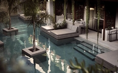 Poolbereich des Contessina Hotels mit modernen Liegen und Pflanzen.