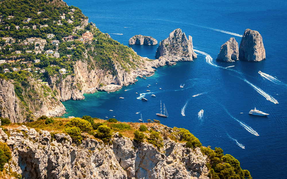 Capri, Faraglioni in the mediterranean sea. Italy, Naples