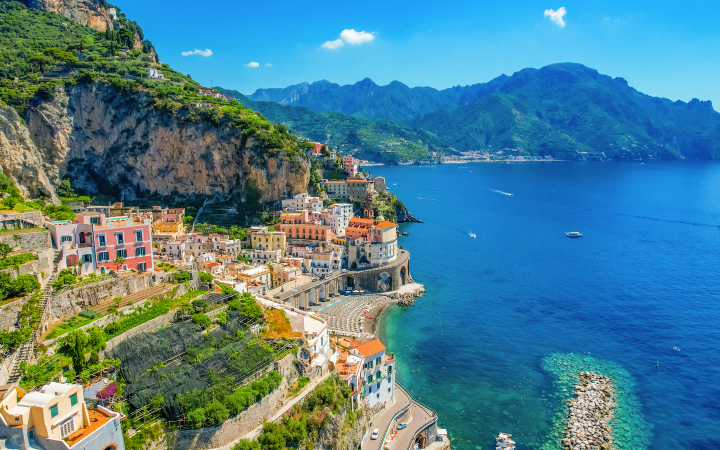 Atrani on Amalfi Coast, Italy. Aerial photo of famous city Atrani located on Amalfi Coast in Italy