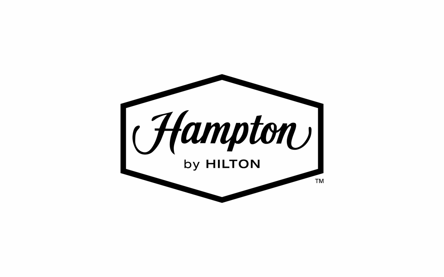 Hampton by Hilton Logo auf weißem Hintergrund.