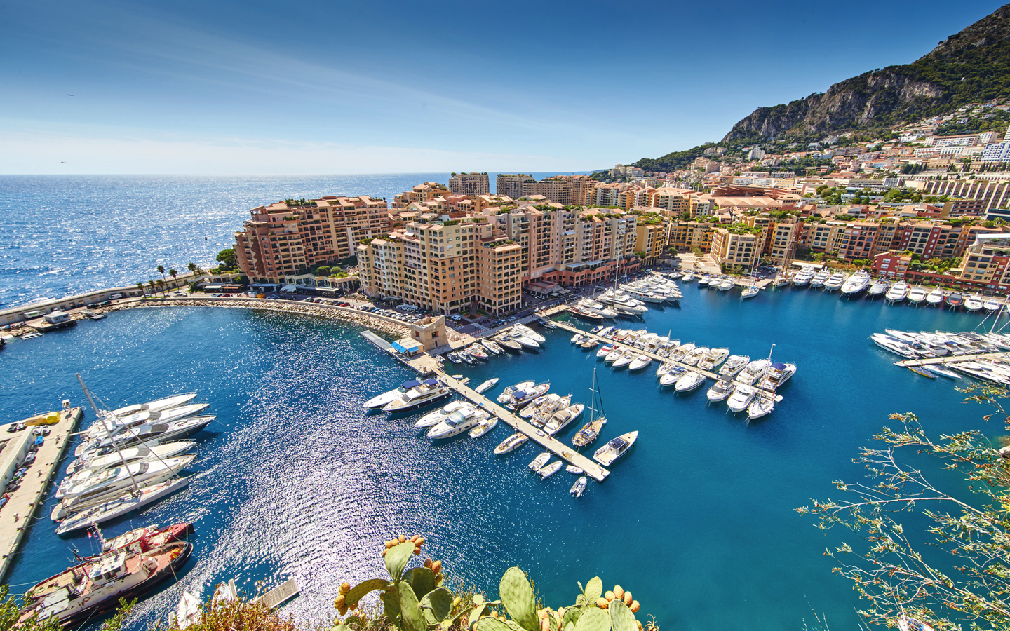 Monaco, Fontvieille, 29.08.2015: Port Fontvieille, panorama, top