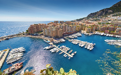 Monaco, Fontvieille, 29.08.2015: Port Fontvieille, panorama, top
