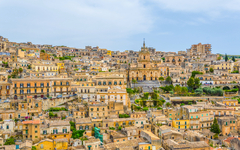 Aerial view of modica overlooking cathedral of saint george, Sicily, Italy